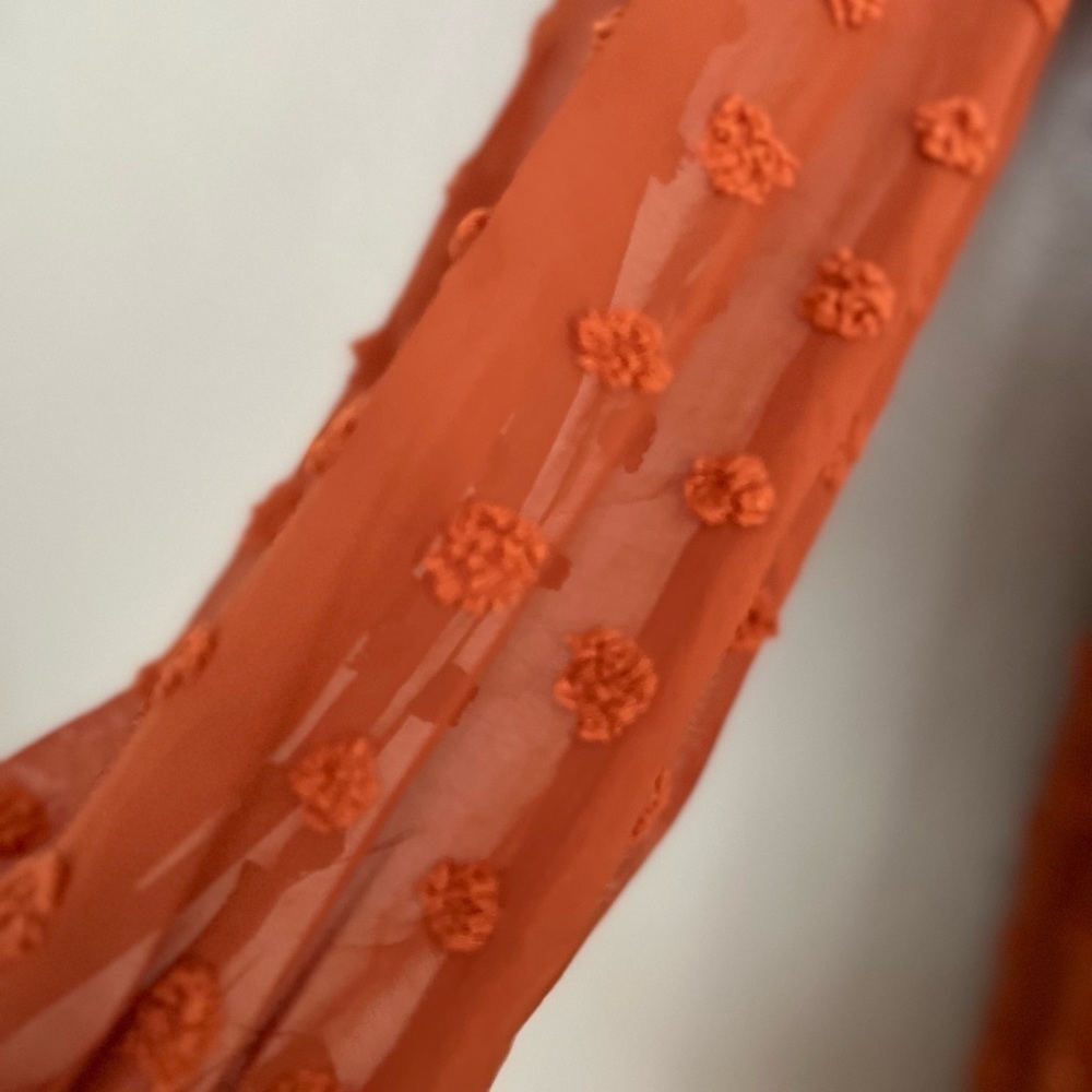 Rust Orange Clip Dot Long Sleeve Mini Dress S - Picture 9 of 10